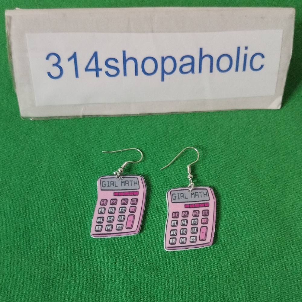 Pink Pierced Calculator Earrings - Picture 2 of 3